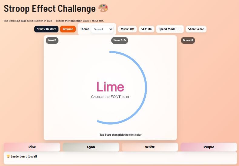 Stroop Effect Challenge Game Online